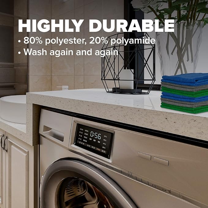 Pinnacle Mercantile 12 Microfiber Cloths and 4 Spray Bottles, Extra Large 16x16in Highly Absorbent Lint Free Towels and 16oz Heavy Duty Spray Bottles for Cleaning Home Kitchen Car or Janitorial