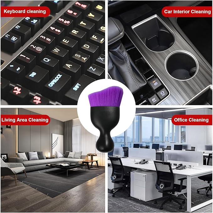Ziciner Car Detailing Brush, Curved Soft Bristles Auto Removal Dust Collectors, Universal Vehicle Dashboard, Air Conditioner Vents etc Interior Cleaning Tool Accessory (Pure Purple)