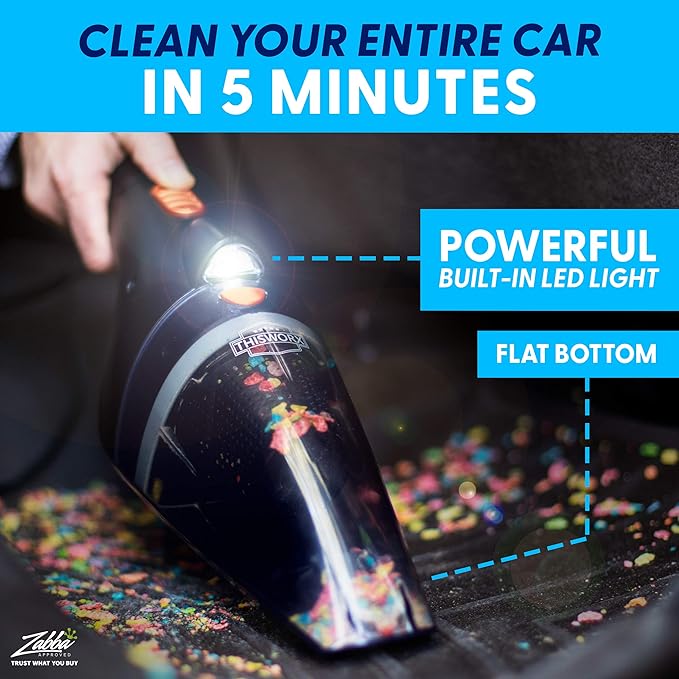ThisWorx Car Vacuum Cleaner 2.0, Portable Handheld Mini Vacuums Cleaner W/ 16ft Cord, LED Light, Bag, & Attachments- Small Vac for RV, Boats, Travel, Car Accessories, Lightweight