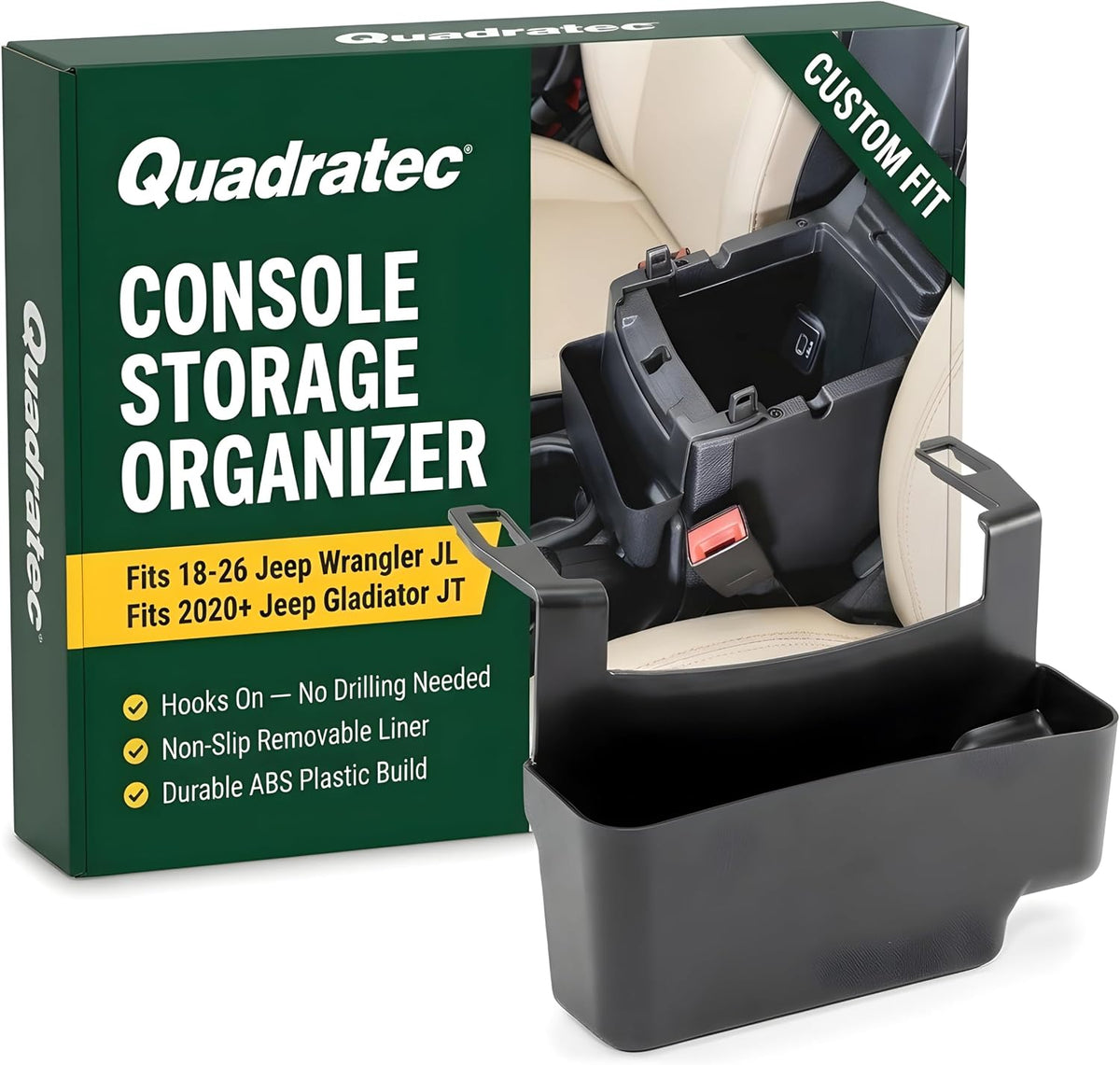 Center Console Storage Organizer Tray - Fits Jeep Wrangler JL, JLU & Gladiator JT 2018-2022 - Non-Slip Liner - Small Item Phone, Keys, Money, Change, Holder - Interior Jeep Accessories