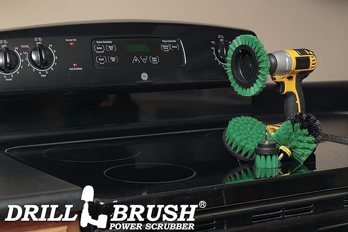 Drillbrush Green – Drill Power Kitchen Scrub Brush Kit – Oven Cleaning Drillbrush Attachment – Drill Scrubber Attachment for Dishes – Stove Cleaning Brush for Drill