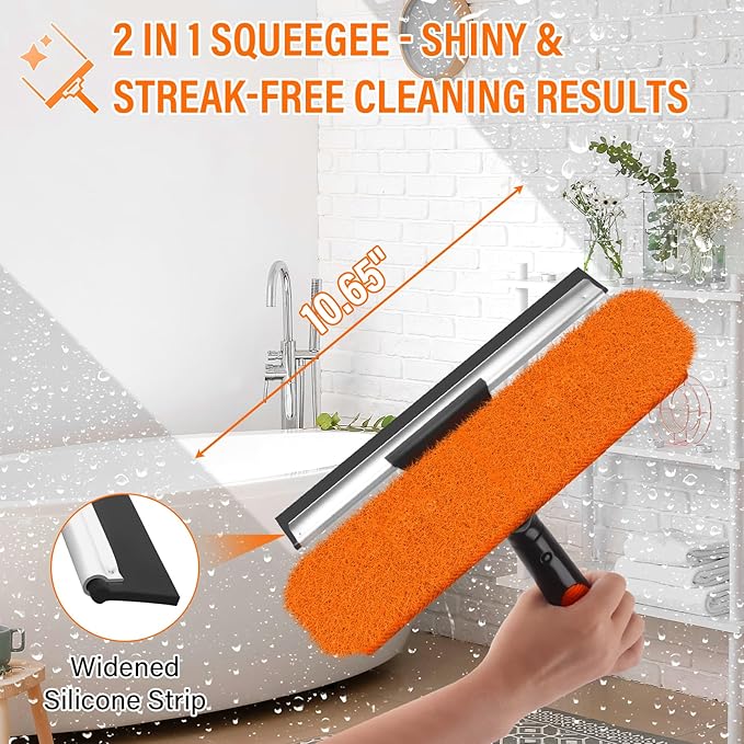Window Squeegee Professional,2-in-1 Window Cleaning Squeegee Kit,Squeegees for Home Glass Doors,Car, Windows,Window Scrubber and Squeegee for Windows Cleaning