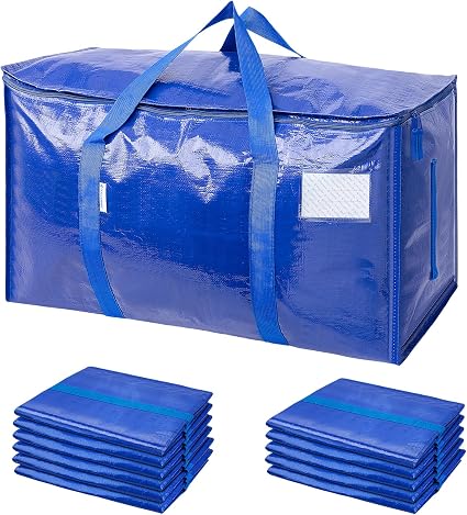 TICONN 12 Pack Extra Large Moving Bags Heavy Duty with Zippers & Carrying Handles, Durable Storage Bags Moving Boxes for
