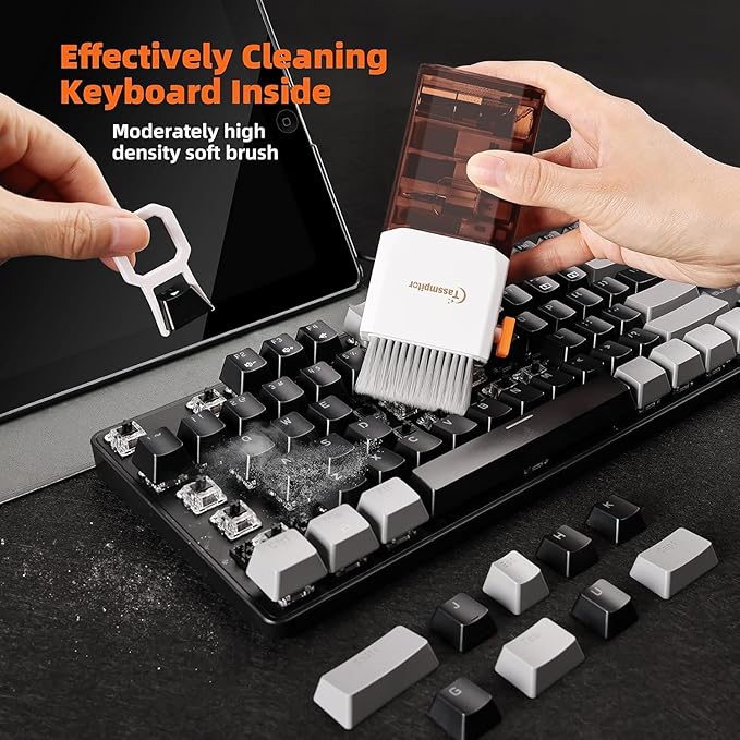Tassmpitor Laptop Screen Keyboard Cleaner Kit, All in 1 Electronics Cleaning Tool for MacBook iPad iPhone Pro Cell Phone, Brush Tool for Tablet, Computer, PC Monitor,TV Camera Lens with Patent, Brown