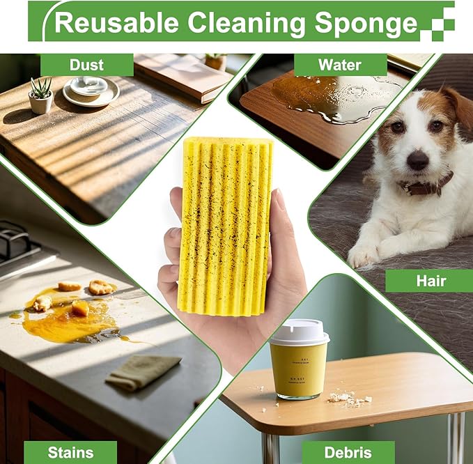 Jeymei 4-Pack Damp Clean Duster Sponge Brush for Cleaning Blinds, Glass, Baseboards, Vents, Railings, Mirrors, Window Track Grooves and Faucets (Yellow)