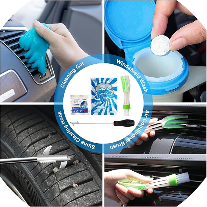 30Pcs Car Detailing Brush Set, Car Detailing Kit, Auto Detailing Drill Brush Set, Car Detailing Brushes, Car Wash Cleaning Tools Kit for Interior, Exterior, Wheels, Blue