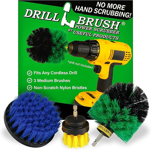 Drillbrush Medium Drill Brush Attachments for Cleaning Tile, Grout, Dishes, Pots, Pans, Air Fryers, and Boat Hulls - Cordless Power Spin Scrubber Drill Attachment - Electric Dish Scrubber Spin Brushes