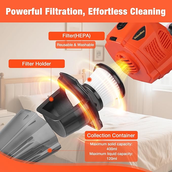 ValueMax Cordless Handheld Vacuum, Portable Vacuum Cleaner Dry/Wet Suction with 20V Rechargeable Battery and Multi-Nozzles for Car, Home and Pet Hair Cleaning(Battery Included)