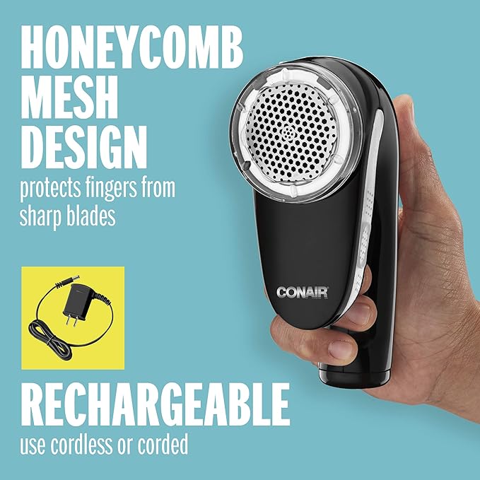 Conair Fabric Shaver and Lint Remover, Rechargeable Portable Fabric Shaver, Black