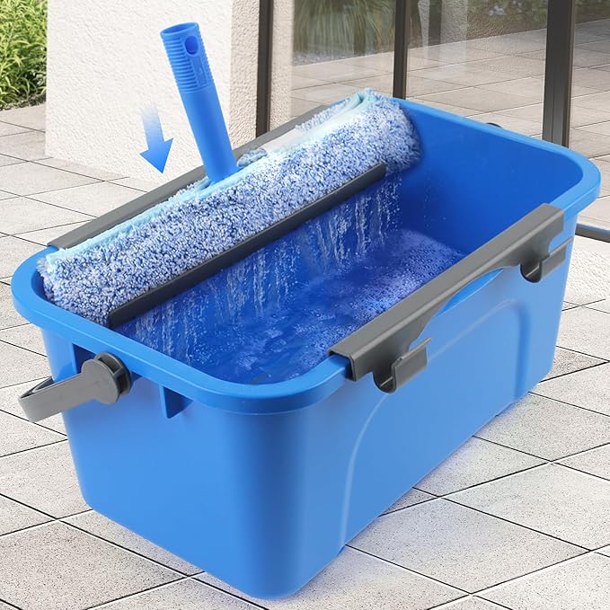 Window Cleaning Kit with Bucket 3 Gallon, 14" Window Squeegee and 15" Scrubber with 61" Long Handle, Professional Window Washing Equipment Cleaner Tool for Home Outdoor Commercial Use