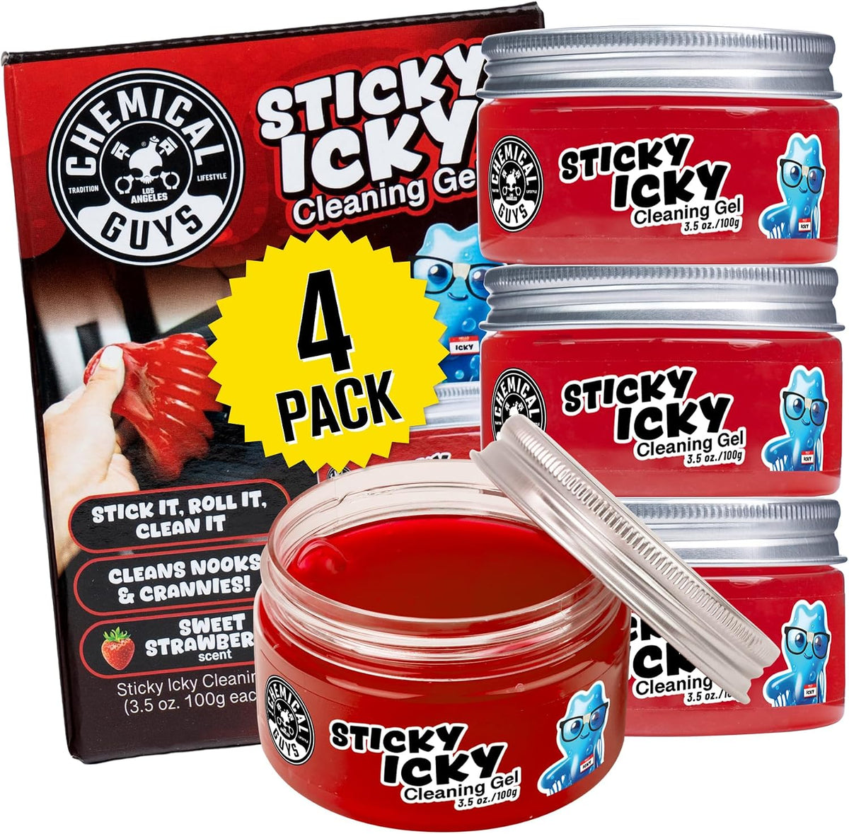Sticky Icky Car Cleaning Gel, Strawberry, 3.5 oz - 4 Pack