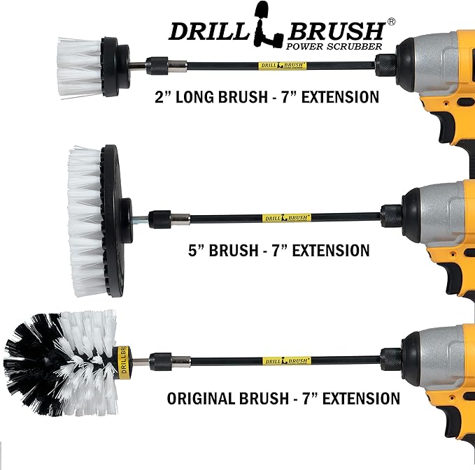 Drill Brush Ultimate Automotive Cleaning Kit with Extension - Truck Accessories - Glass, Upholstery, Seats, Window, Interior, Wheel, Carpet Cleaner - Car Mats - Spin Brush - Motorcycle Accessories
