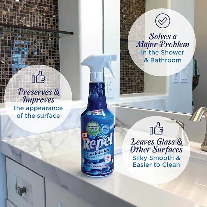 Clean-X New REPEL Glass and Surface Cleaner with Barrier Technology- 32 fl. oz. – 12 Pack Cleans and repels water and soil- Professional Cleaners by UNELKO Pro