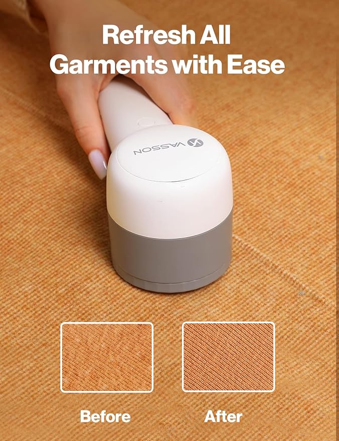 VASSON Fabric Shaver, Sweater Shavers to Remove Pilling, High-Perf Defuzzer, Rechargeable Electric Lint Shaver for Fuzz and Lint Balls from Clothing, Upholstery (Greyish White)