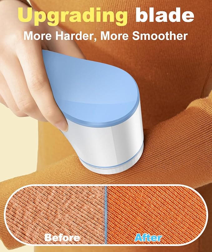 Fabric Shaver, Lint Remover for Clothes, Effectively and Quickly Remove Pills, Sweater Shaver with Stainless Steel 3-Leaf Blades and Safety Lock Protection.(Blue & White)