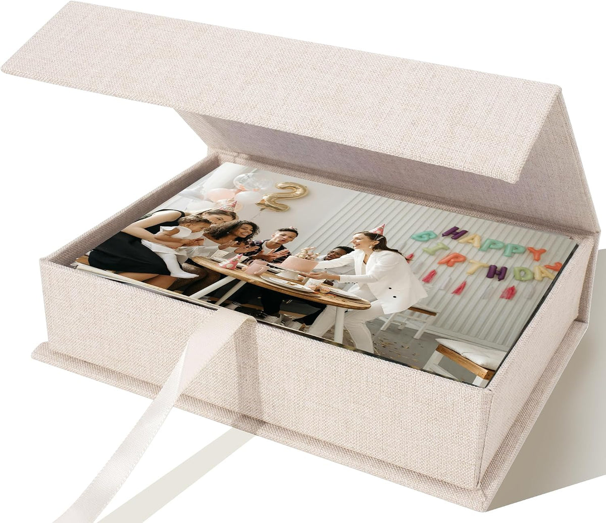 Photo Storage Box for 8x10 Photos, Acid-Free Organizer Box with Lid, Beige