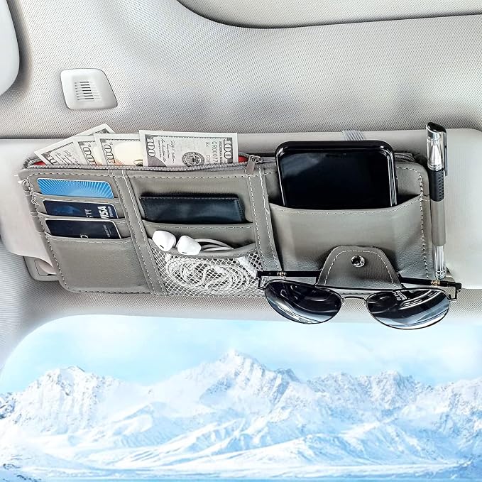 Keedolla Car Sun Visor Organizer with Zipper Pocket, Auto Interior Accessories Pocket Organizer Car Truck Visor Storage 