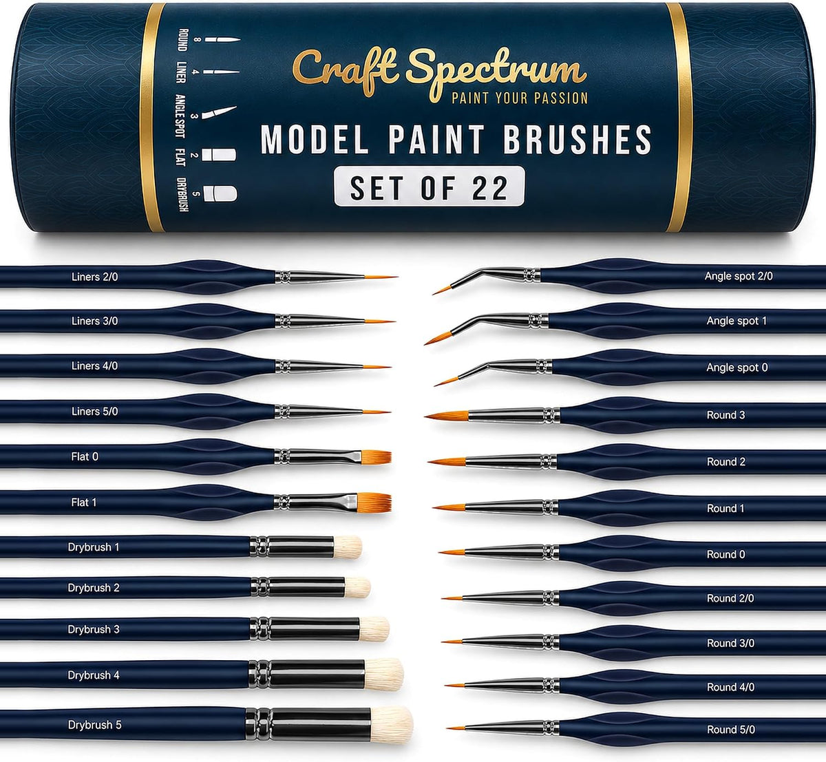 22pc Miniature Paint Brushes & Brush Case, Model Paint Brushes & Drybrush