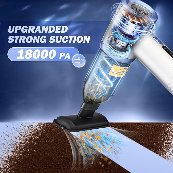 SakerPlus Mini Vacuum Cleaner, 3 in 1 Cordless Handheld Vacuum Cleaners, 18000Pa High Power Car Vacuum Cleaner with Brushless Motor,Adjustable Car Vaccum Portable Cordless for Cars,Desktop-Blue
