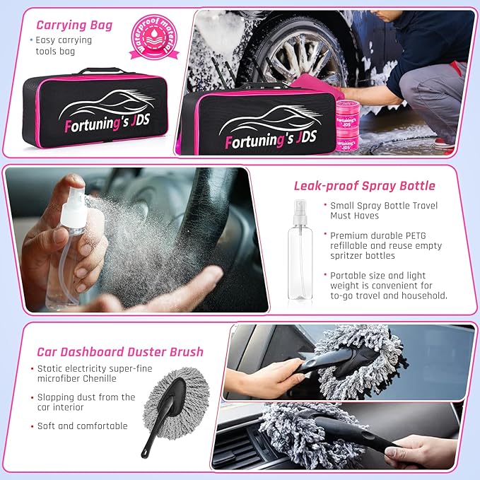 35PCS Car Detailing Kit Interior Cleaner with High Power Handheld Vacuum,Car Wash kit with Detailing Brush Set,Car Interior Detailing Kit,,Pink Car Accessories for Motorcycle,Cars Gifts for Women