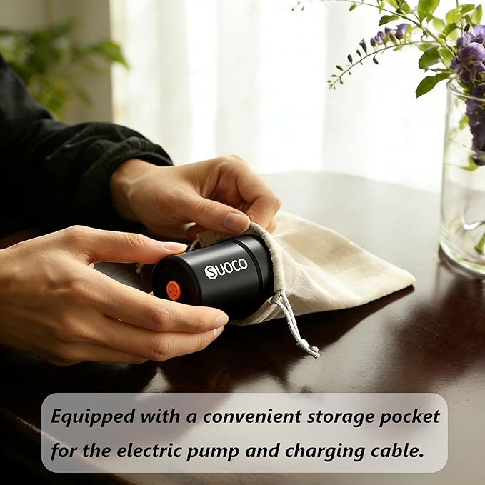 SUOCO Travel Vacuum Pump for Vacuum Storage Bags, Mini USB Rechargeable Portable Cordless Electric Pump for Compression Seal Space Saver Bags (Storage Bags Not Included), Black