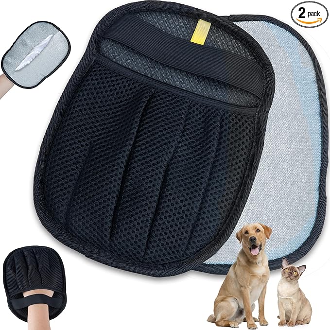 Pet Hair Removal Glove for Dogs & Cats, Reusable Magic Brush Pet Hair Remover Tool for Clothes, Couch, Furniture, Bed (Black & Pack of 2)