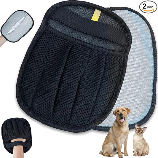 Pet Hair Removal Glove for Dogs & Cats, Reusable Magic Brush Pet Hair Remover Tool for Clothes, Couch, Furniture, Bed (Black & Pack of 2)