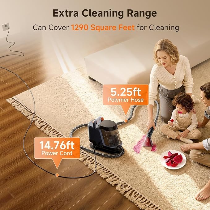Uwant Carpet Cleaner Machine 18Kpa Powerful Suction, Portable Carpet Cleaner with Cleaning Tools&Self-cleaning Upholstery Cleaner for Cars,Sofa Set of 1