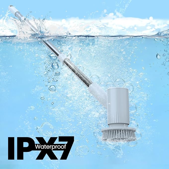 Electric Spin Scrubber, 4500mAh Cordless Cleaning Brush, 6 Brush Heads, Touch Control, 47" Adjustable Handle Relieves Back Pain, IPX7 Waterproof Power Scrubber for Bathroom Shower Floor Tile Bathtub.