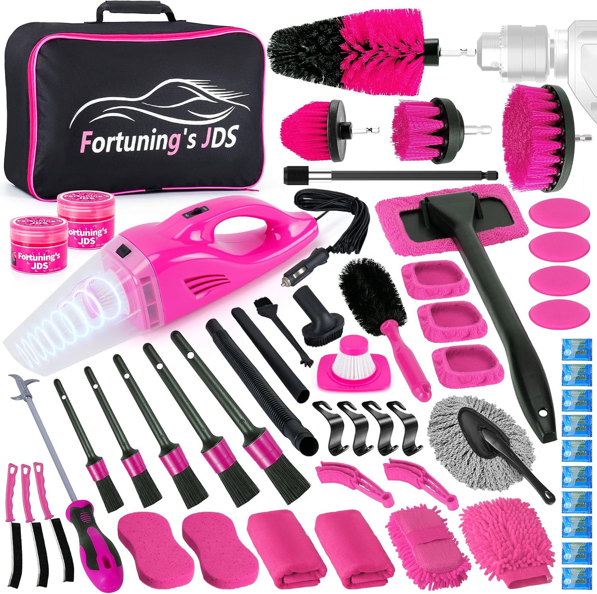 55PCS Pink Car Detailing Kit Interior Cleaner with High Power Handheld Vacuum, Car Wash kit with Detailing Brush Set,Car Interior Detailing Kit,Car Accessories for Cars,Gifts for Women