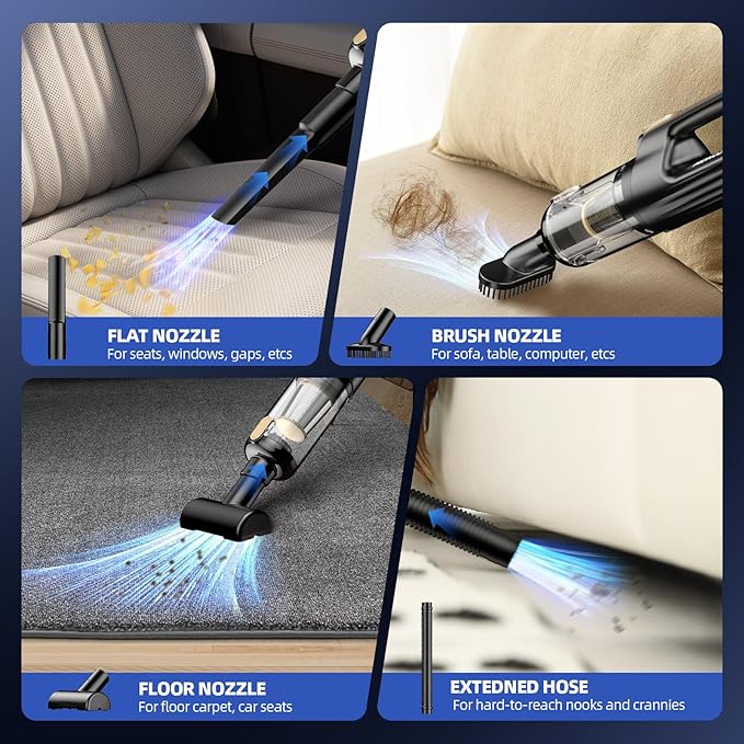 MONOZEL Mini Vacuum Cleaner for Car, 18000Pa 2 in 1 Vacuum Cleaner&Air Duster, 130W Brushless Motor Handheld Vacuum Cordless with 7800mAh Battery, LED Light, Multi-Nozzles for Home, Office, Pet