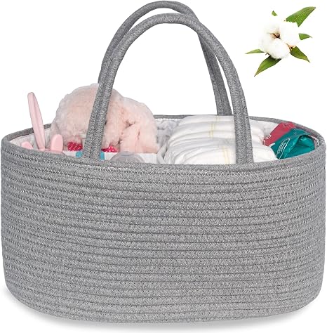 ABenkle Diaper Caddy Organizer, Rustic Boho Cotton Rope Nursery Baby Basket, Changing Table Organizer for Baby Diaper St
