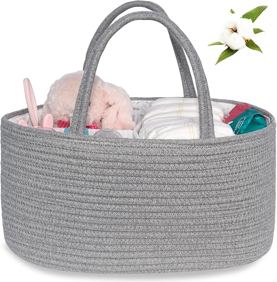 ABenkle Diaper Caddy Organizer, Rustic Boho Cotton Rope Nursery Baby Basket, Changing Table Organizer for Baby Diaper St