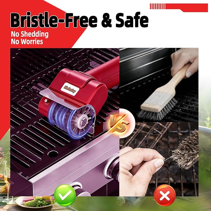 Electric Grill Brush and Cleaner - Cordless Rechargeable BBQ Cleaning Tool with Stainless Steel Removable Head, Dishwasher Safe, USB-C 4000mAh Battery for Grill Grates(Red)