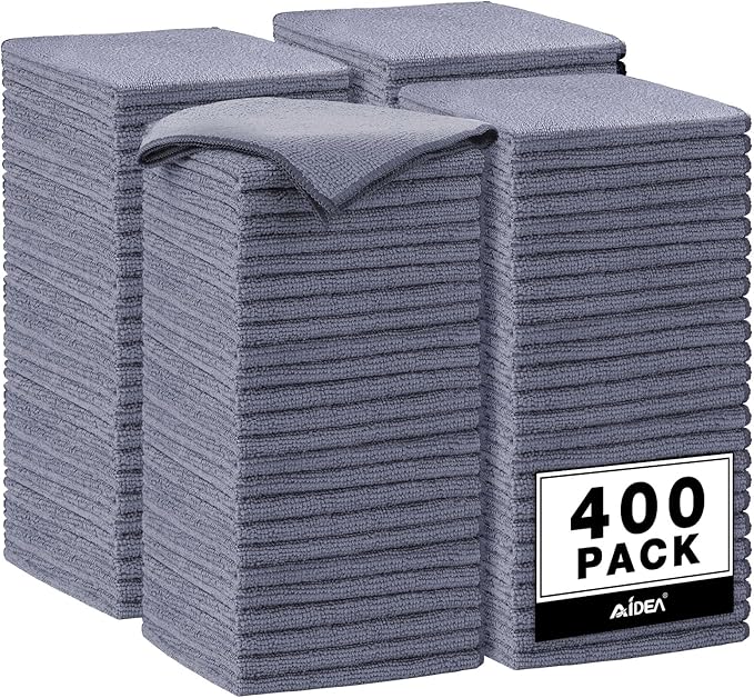 AIDEA Microfiber Cleaning Cloth Grey, 400PK, Microfiber Towels for Cars, Shop Towels Cleaning Rags, Premium Wash Cloths, Absorbent Towel for SUVs, House, Kitchen, Commercial, Cleaning Supplies 12×12"