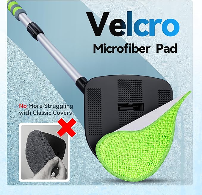 XINDELL Windshield Cleaner Tool, Car Window Cleaning Kit with 4 Reusable Microfiber Pads, Extendable Handle & 360° Rotating Head, Safety Hammer, Streak-Free Auto Glass Wiper for Car Truck SUV RV
