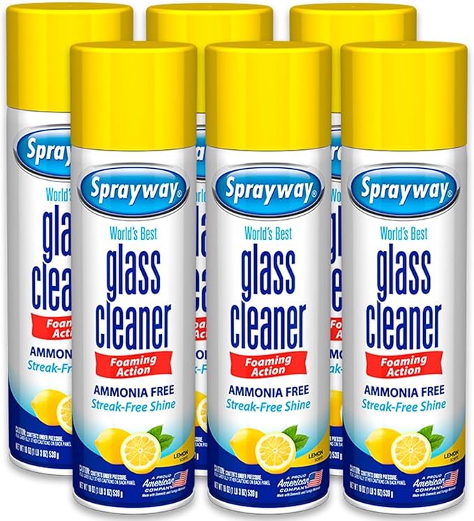 Sprayway Glass Cleaner Lemon Scent Foaming Aerosol Spray, 19oz, Pack of 6 | Ammonia-Free, Streakless, Fast-Acting | Cleans & Polishes Glass Surfaces | Removes Fingerprints, Dust, Dirt, Smoke Film