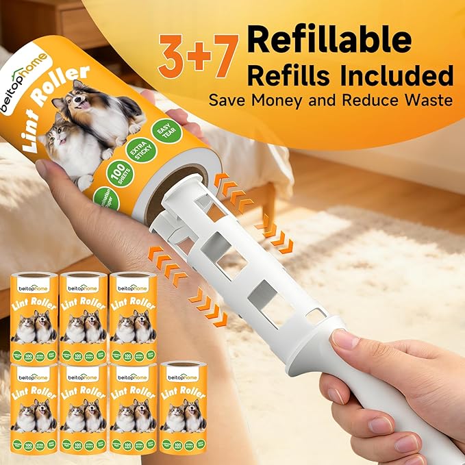 Extra Sticky Lint Roller, 1000 Sheets Value Pack with 3 Reinforced Handles, Tear-Resistant Sheets for Pet Hair, Clothes, Couch & Car