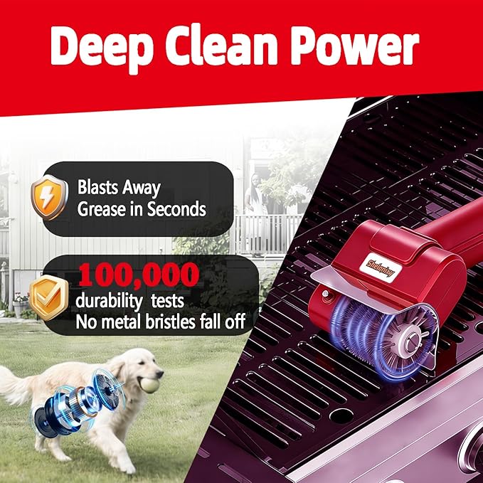 Electric Grill Brush and Cleaner - Cordless Rechargeable BBQ Cleaning Tool with Stainless Steel Removable Head, Dishwasher Safe, USB-C 4000mAh Battery for Grill Grates(Red)