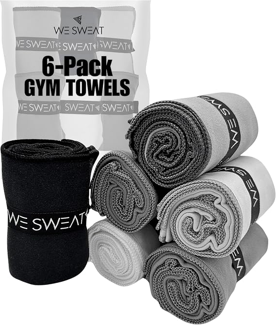 We Sweat’s (6 Pack) Microfiber Gym Towels, Highly Absorbent Soft Odor-Free