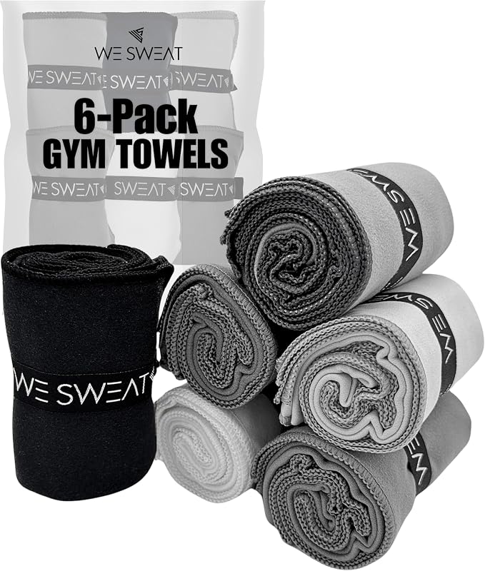 We Sweat’s (6 Pack) Microfiber Gym Towels, Highly Absorbent Soft Odor-Free