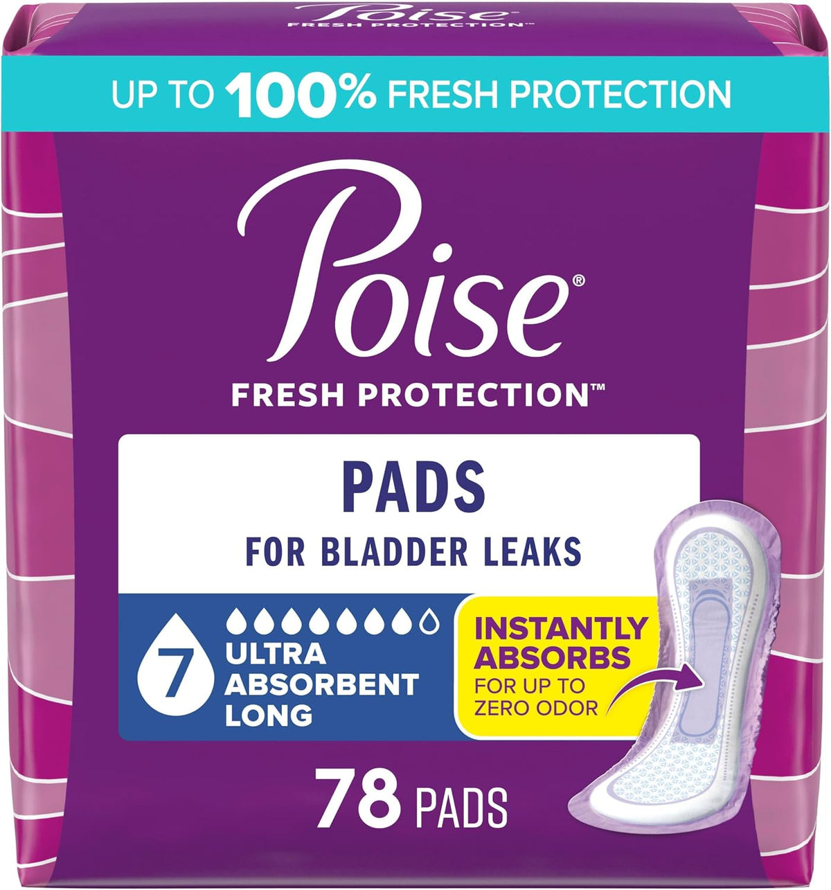 Incontinence Pads for Women, 7 Drop, Long, 78 ct