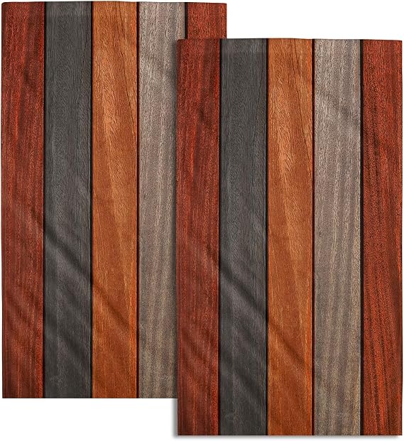 Orange Brown Wood Hand Towels Set of 2,Fall Rustic Wooden Plank Soft Absorbent Fingertip Towels Face Towels for Bathroom
