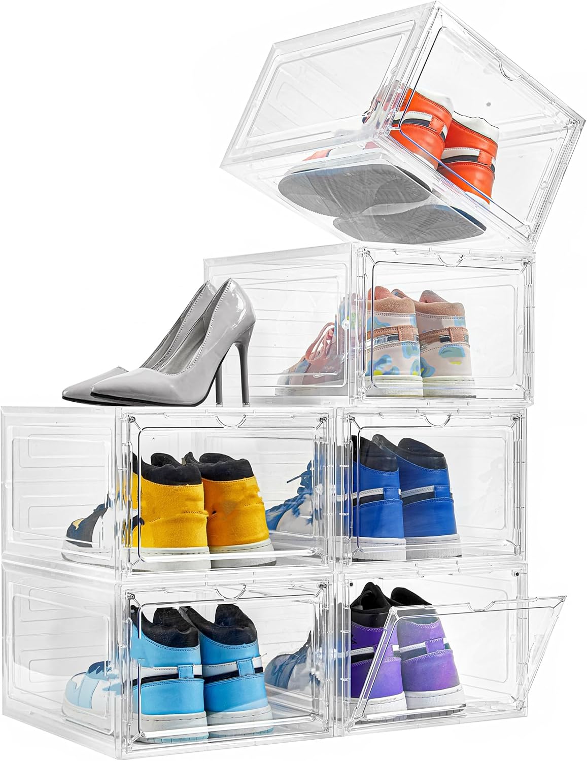 Shoe Storage Boxes Stackable Clear Shoe Organizer Cabinet,6 Pack