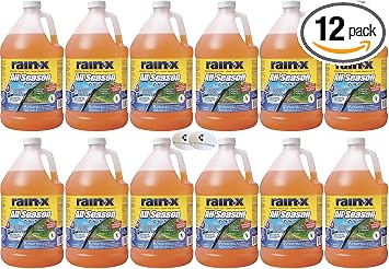 12 Pack Rain X All Season 2-In-1 Windshield Washer Fluid 1-Gallon Jug, 0°F De-Icer, Rain Repellant & Bug Remover With St