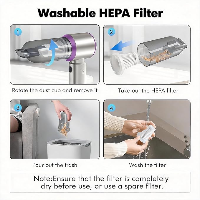 Car Vacuum Portable Cordless, 20000Pa 4-in-1 Handheld Cleaner & Air Duster, 80000RPM Brushless Motor, Type-C Charging, HEPA Filter, Storage Case for Car Home Office (Purple)