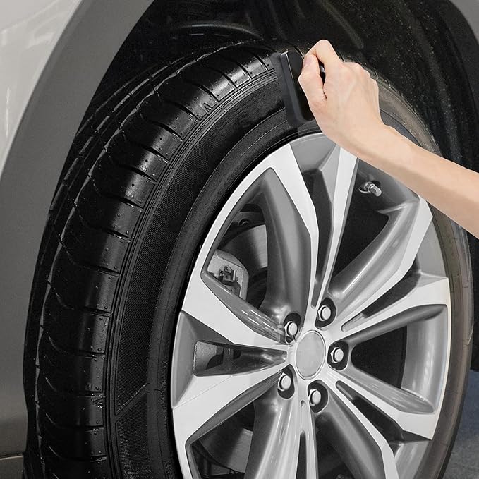 Car Tire Shine Applicator,Vegan Tire Shine Applicator with Curved Brush Head - Large Automotive Tire Dressing Applicator Brush with Storage Stand for Tire Detailing, 3.6 Inch Length -2pcs (Black)
