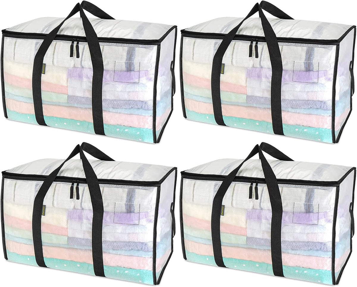 4-Pack Oversized Moving Bags with Reinforced Handles, Heavy-Duty Storage Tote for Clothes, Moving Supplies (Clear, 4-Pack)