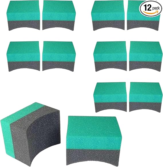 Hi-Tech Tire Dressing Applicator 12 Pack - Durable and Reusable, Contoured Tire Shine and Dressing Sponge for Your Car's