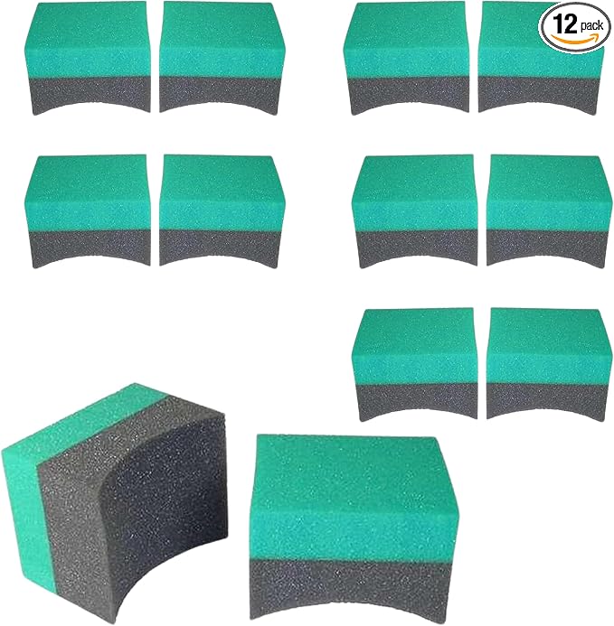Hi-Tech Tire Dressing Applicator 12 Pack - Durable and Reusable, Contoured Tire Shine and Dressing Sponge for Your Car's